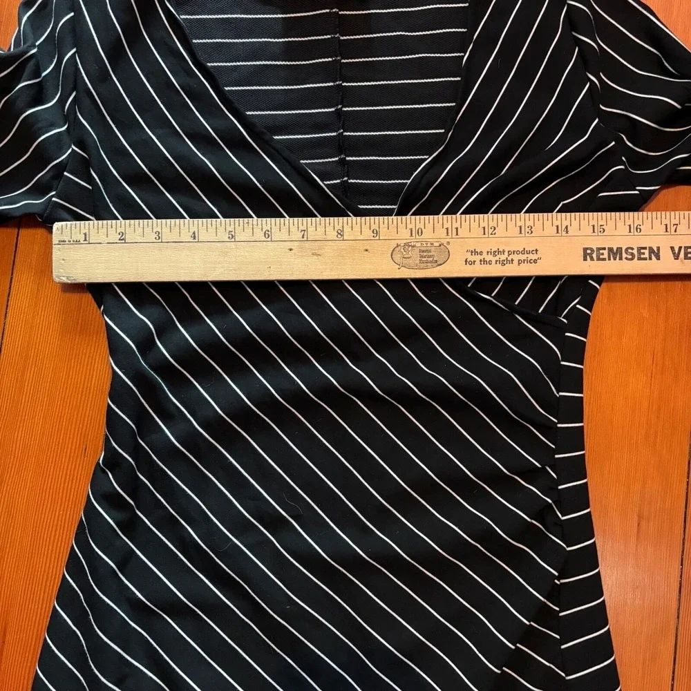 Anthropologie Sunday Brooklyn Black White Striped Wrap Dress Bell‎ Sleeve Small